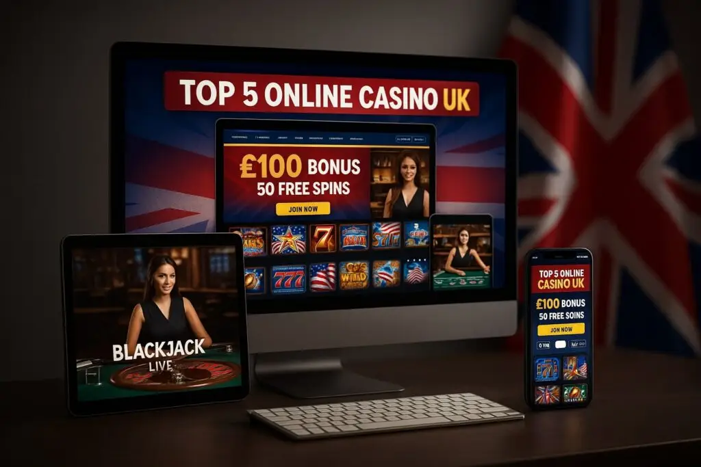 Top 5 online casino UK platforms with live dealer tables, British-themed slot machines, mobile gameplay, secure payments, and bonus offers in 2026.